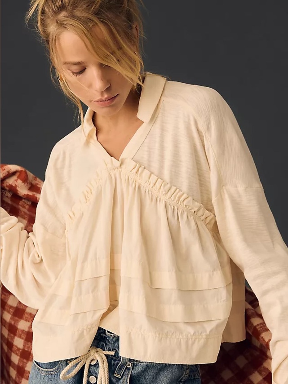 Anthropologie Pilcro Babydoll Top Small Sage Green Tiered Ruffle Boho Coachella